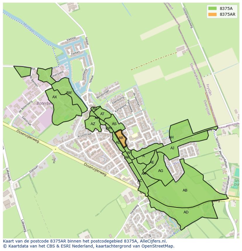 Afbeelding van het postcodegebied 8375 AR op de kaart.