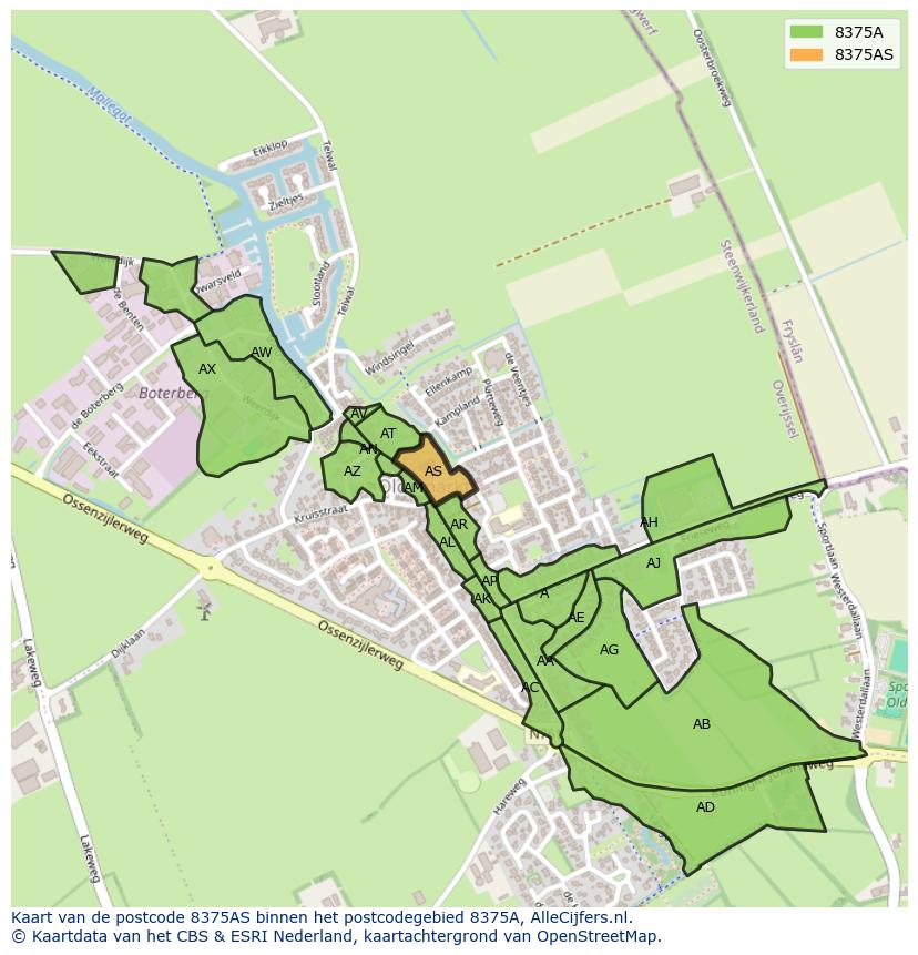 Afbeelding van het postcodegebied 8375 AS op de kaart.