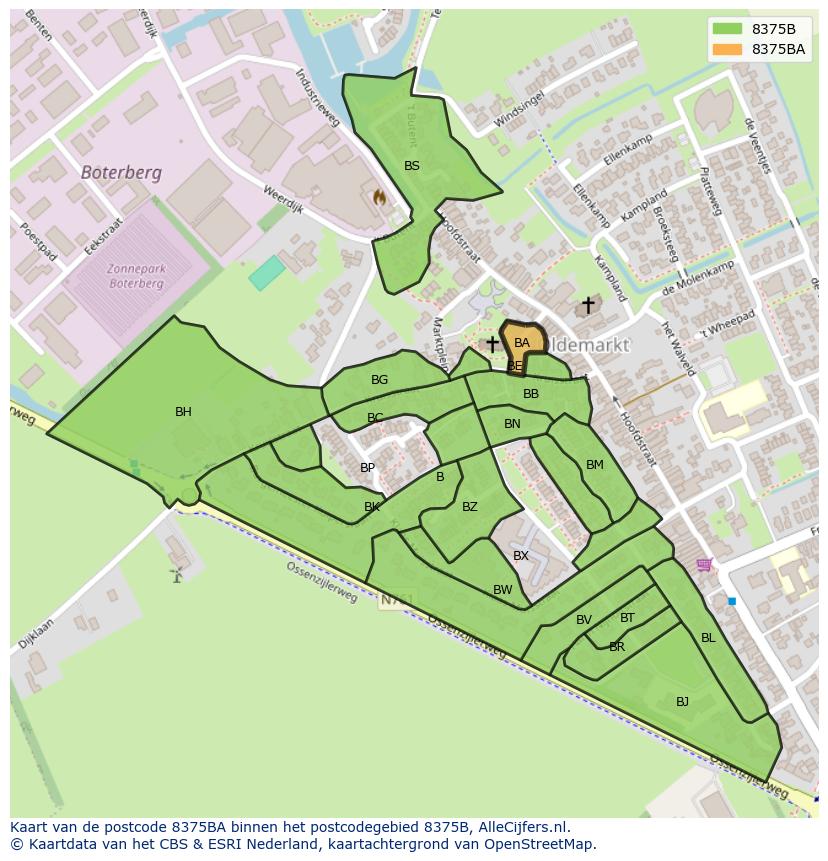 Afbeelding van het postcodegebied 8375 BA op de kaart.
