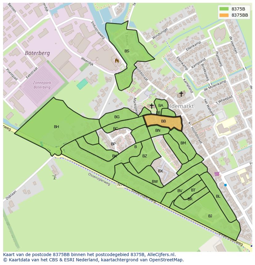 Afbeelding van het postcodegebied 8375 BB op de kaart.