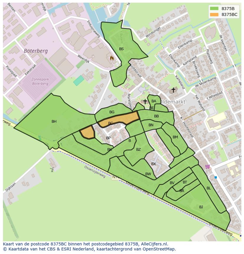 Afbeelding van het postcodegebied 8375 BC op de kaart.