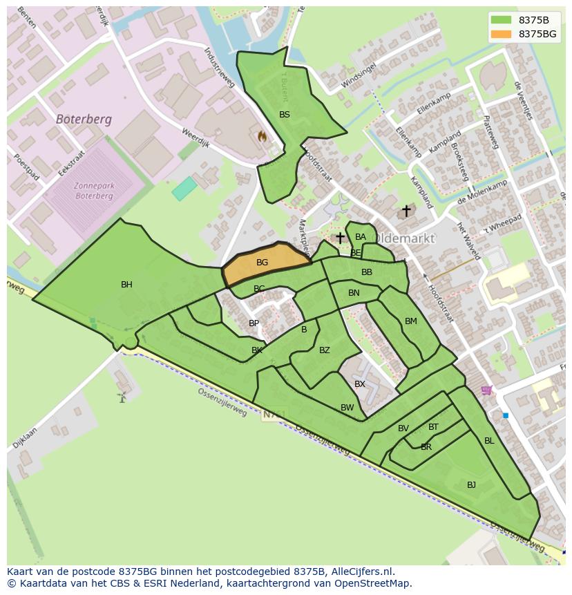 Afbeelding van het postcodegebied 8375 BG op de kaart.