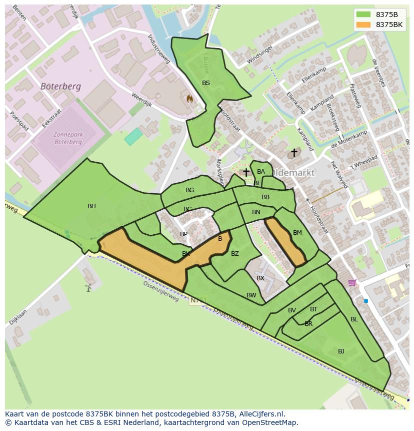 Afbeelding van het postcodegebied 8375 BK op de kaart.
