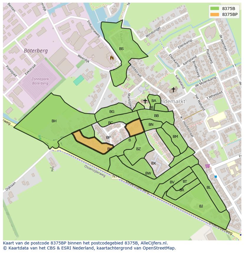 Afbeelding van het postcodegebied 8375 BP op de kaart.