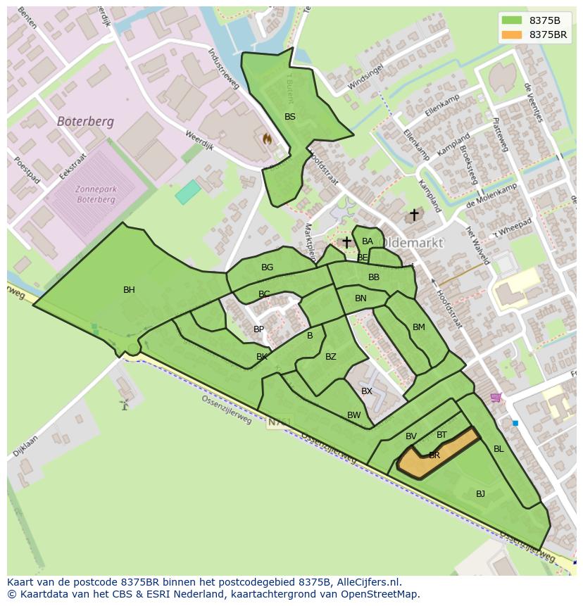 Afbeelding van het postcodegebied 8375 BR op de kaart.