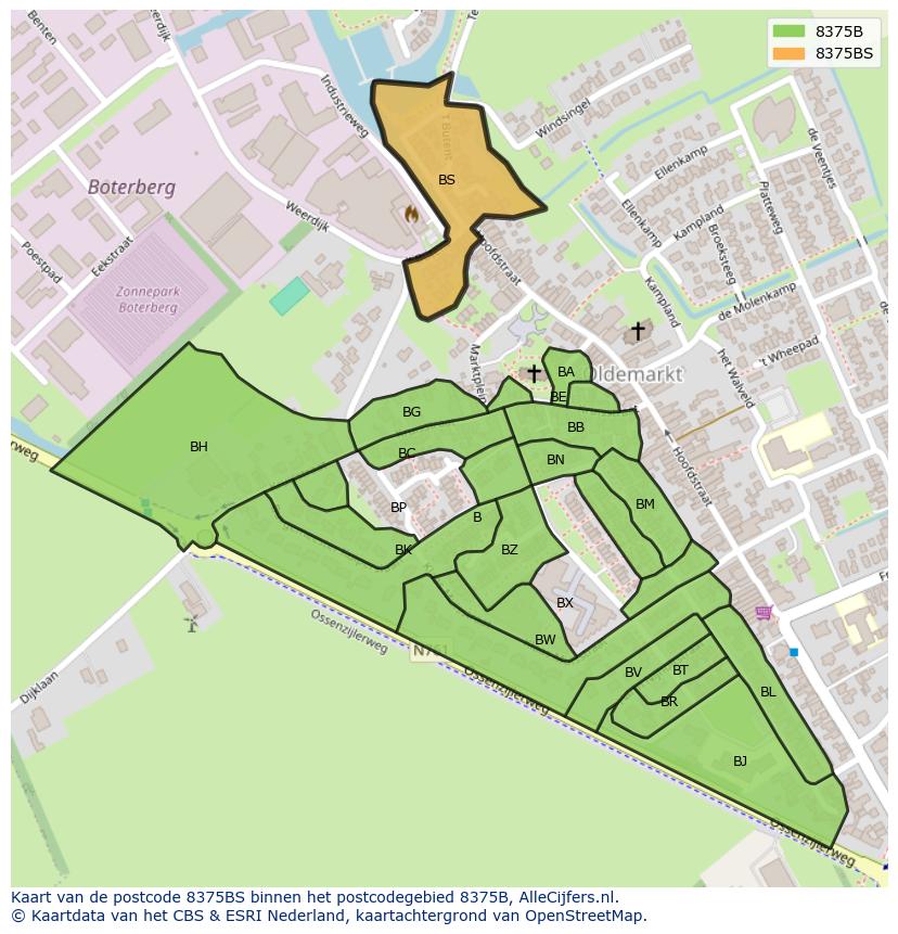 Afbeelding van het postcodegebied 8375 BS op de kaart.