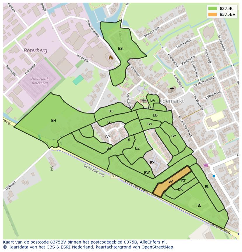 Afbeelding van het postcodegebied 8375 BV op de kaart.