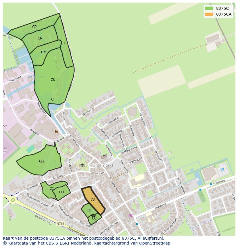 Afbeelding van het postcodegebied 8375 CA op de kaart.