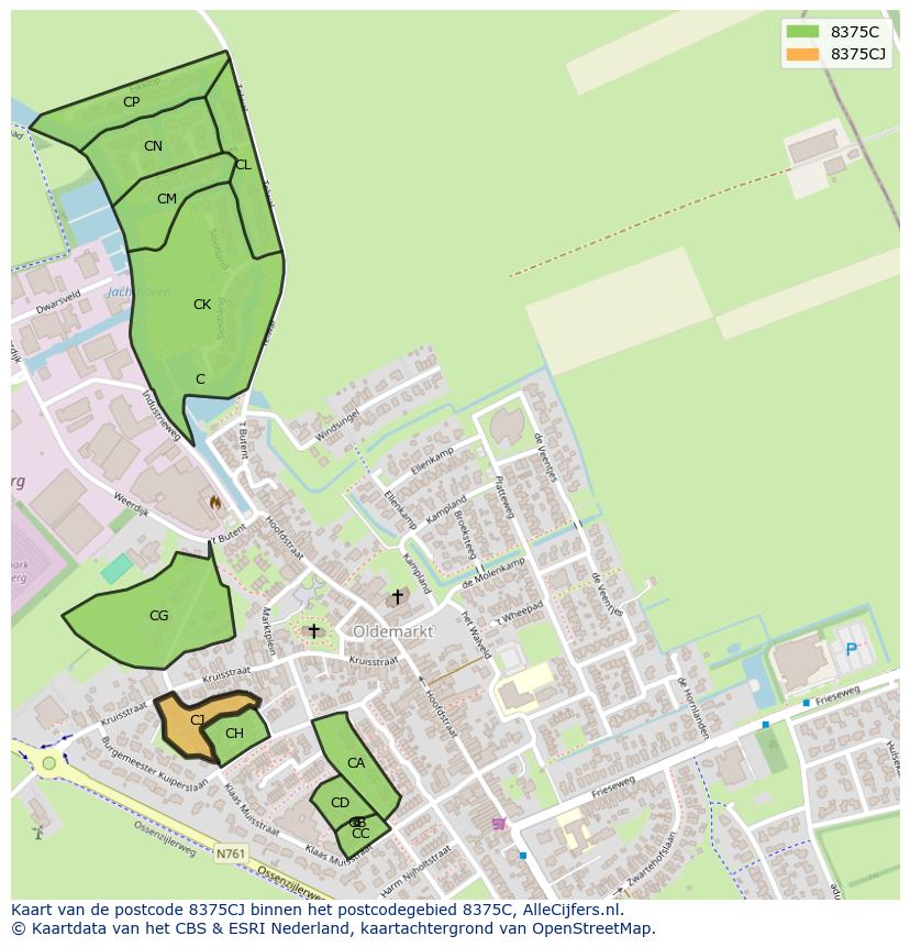 Afbeelding van het postcodegebied 8375 CJ op de kaart.