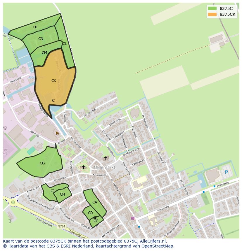 Afbeelding van het postcodegebied 8375 CK op de kaart.
