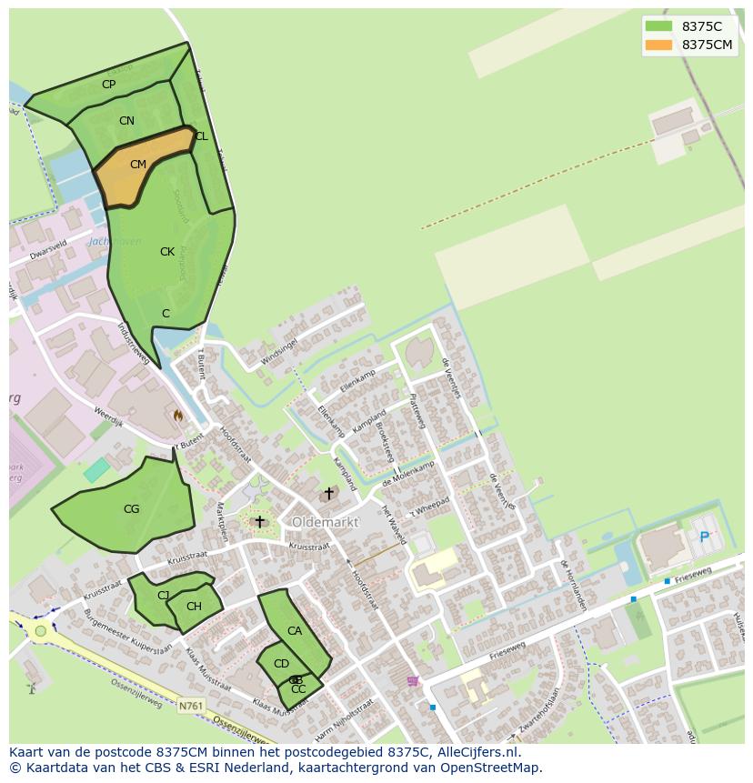 Afbeelding van het postcodegebied 8375 CM op de kaart.