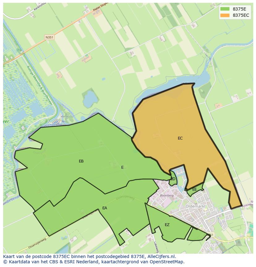 Afbeelding van het postcodegebied 8375 EC op de kaart.