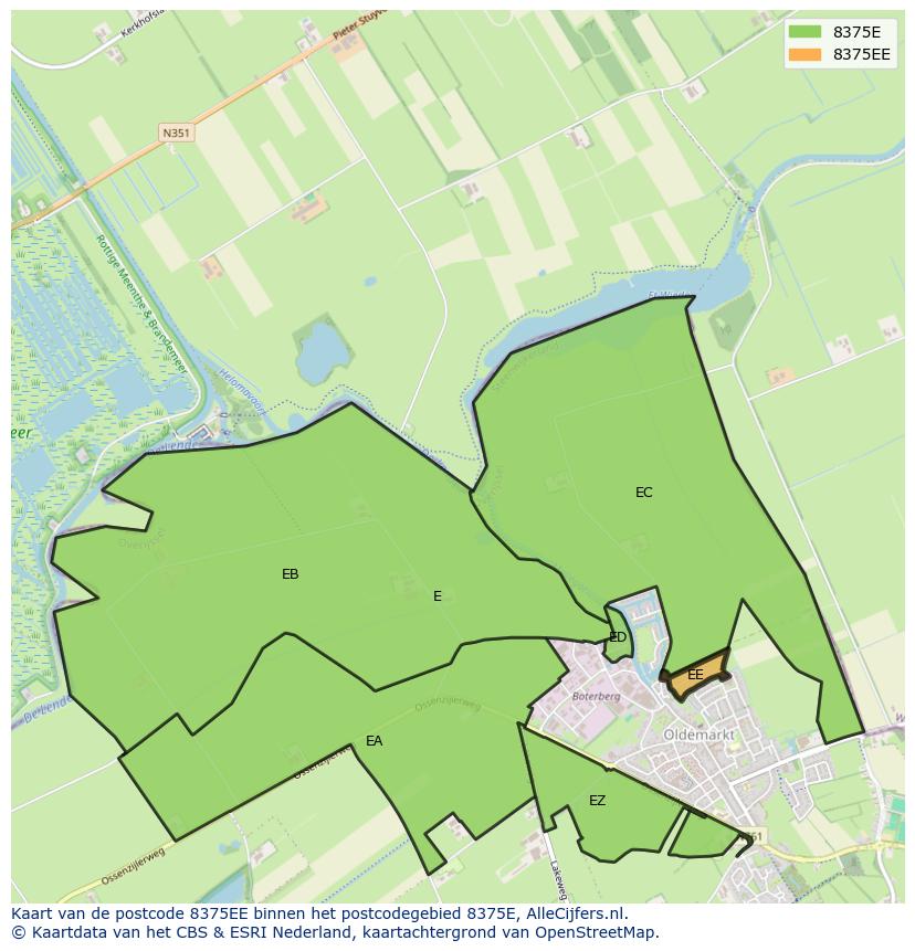 Afbeelding van het postcodegebied 8375 EE op de kaart.