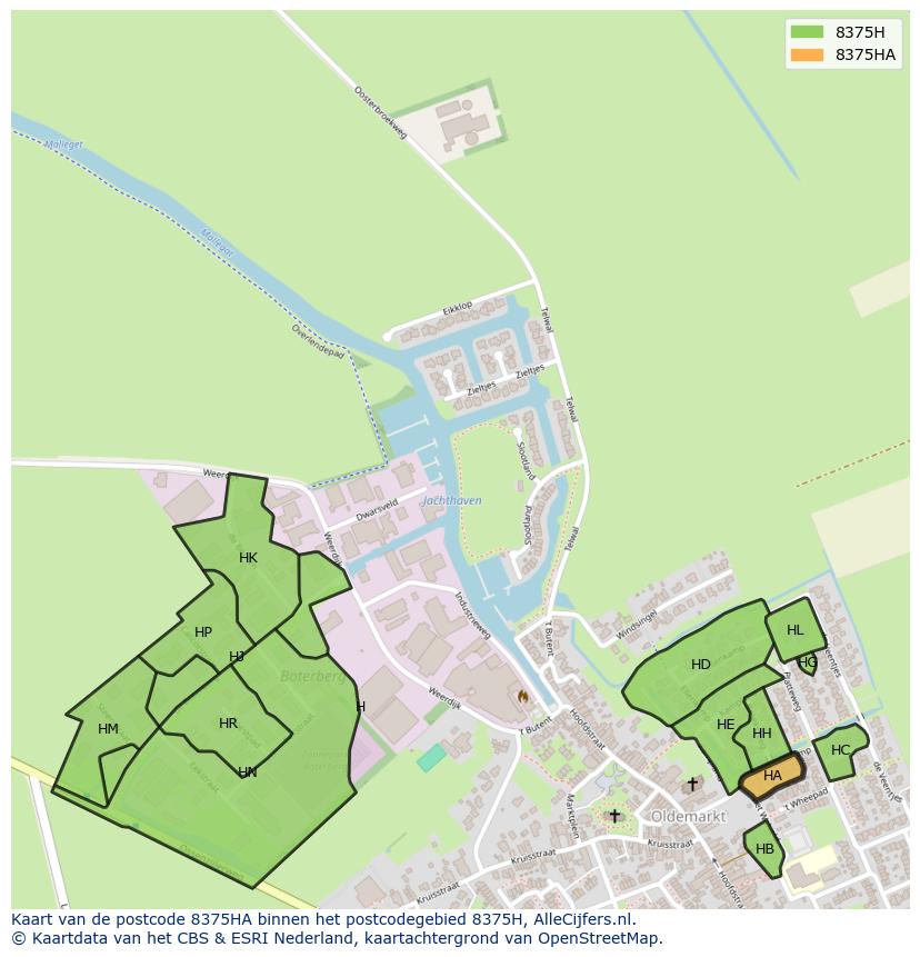 Afbeelding van het postcodegebied 8375 HA op de kaart.