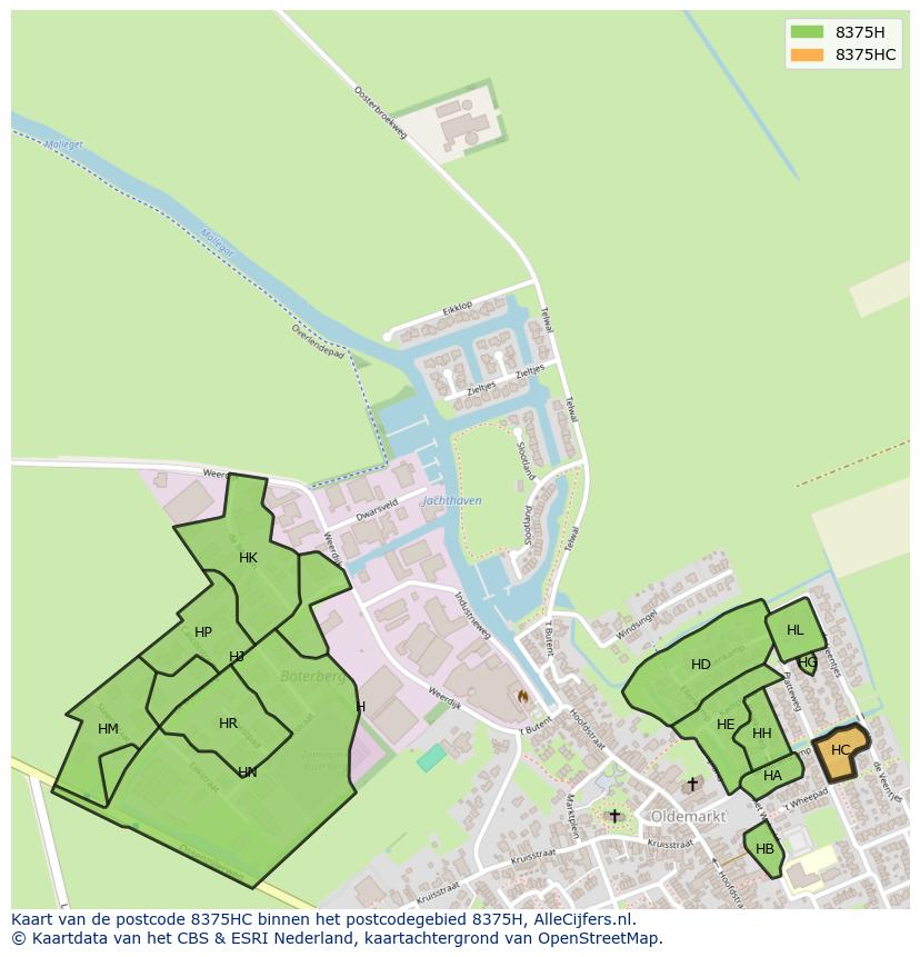 Afbeelding van het postcodegebied 8375 HC op de kaart.
