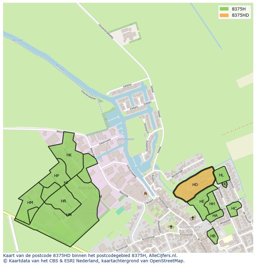 Afbeelding van het postcodegebied 8375 HD op de kaart.