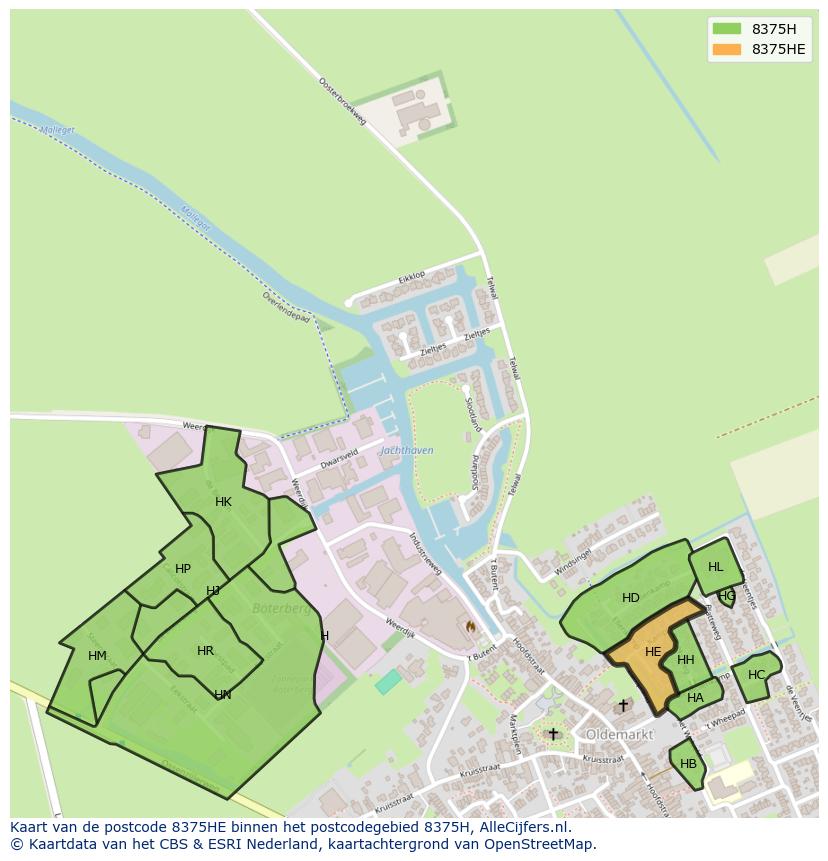 Afbeelding van het postcodegebied 8375 HE op de kaart.
