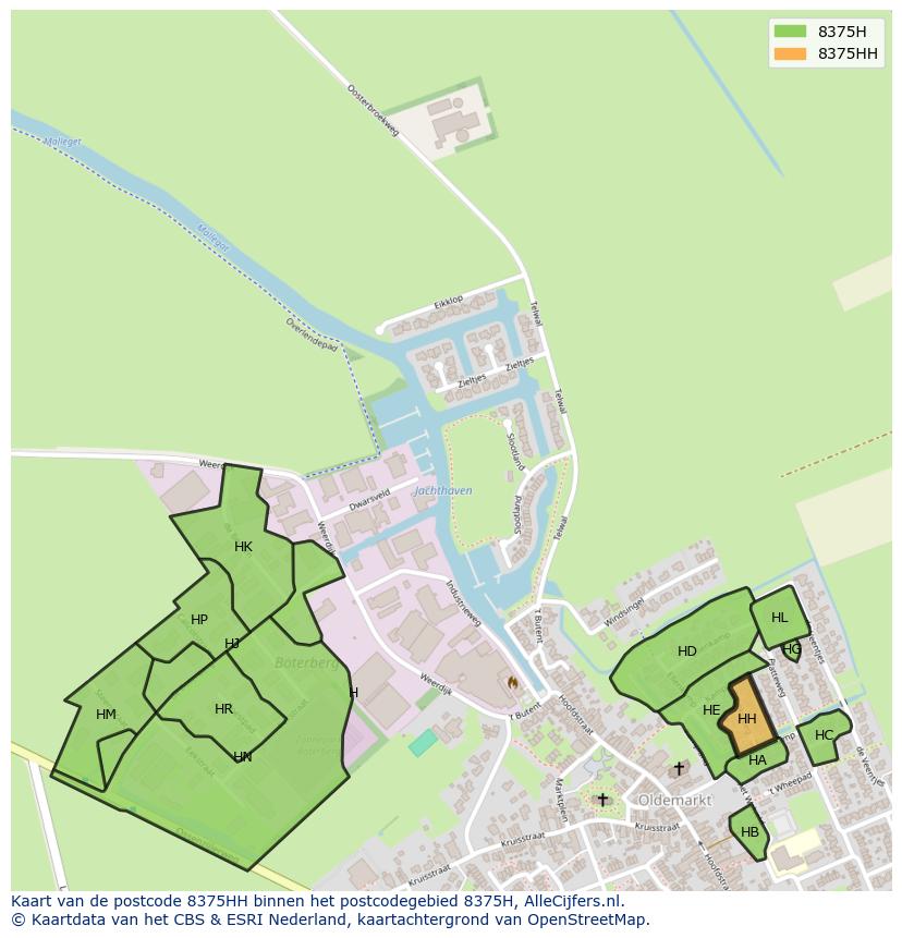 Afbeelding van het postcodegebied 8375 HH op de kaart.