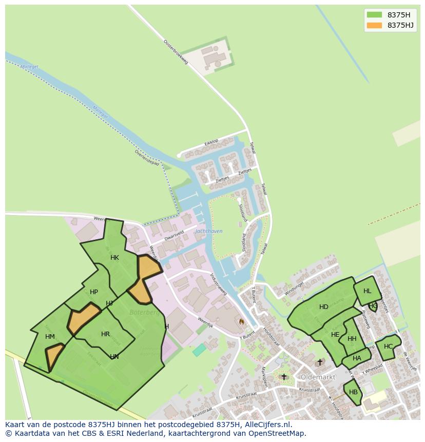 Afbeelding van het postcodegebied 8375 HJ op de kaart.