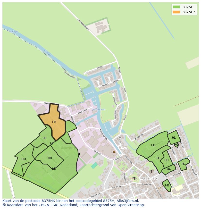Afbeelding van het postcodegebied 8375 HK op de kaart.