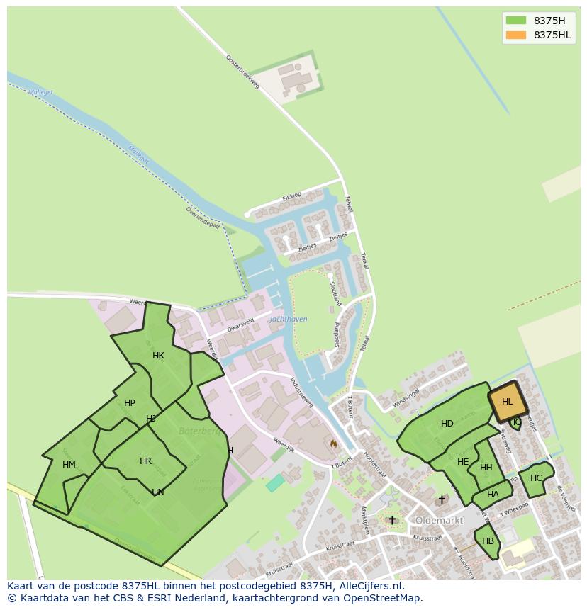 Afbeelding van het postcodegebied 8375 HL op de kaart.