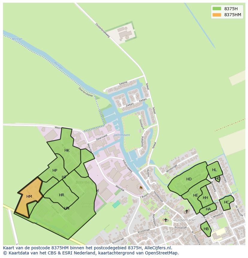 Afbeelding van het postcodegebied 8375 HM op de kaart.
