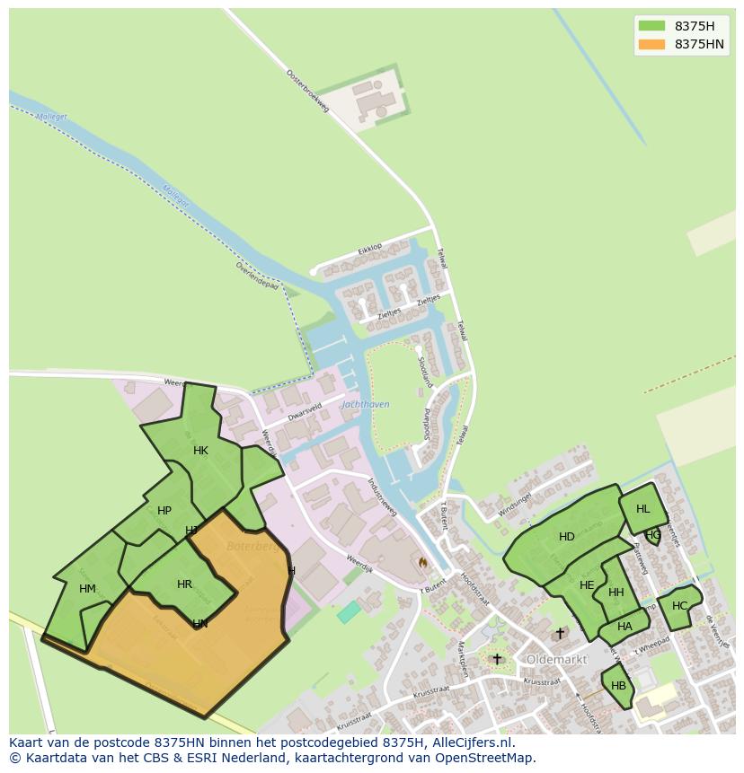 Afbeelding van het postcodegebied 8375 HN op de kaart.