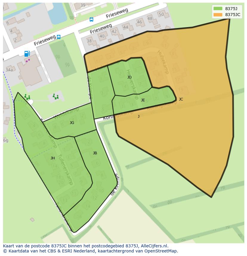 Afbeelding van het postcodegebied 8375 JC op de kaart.