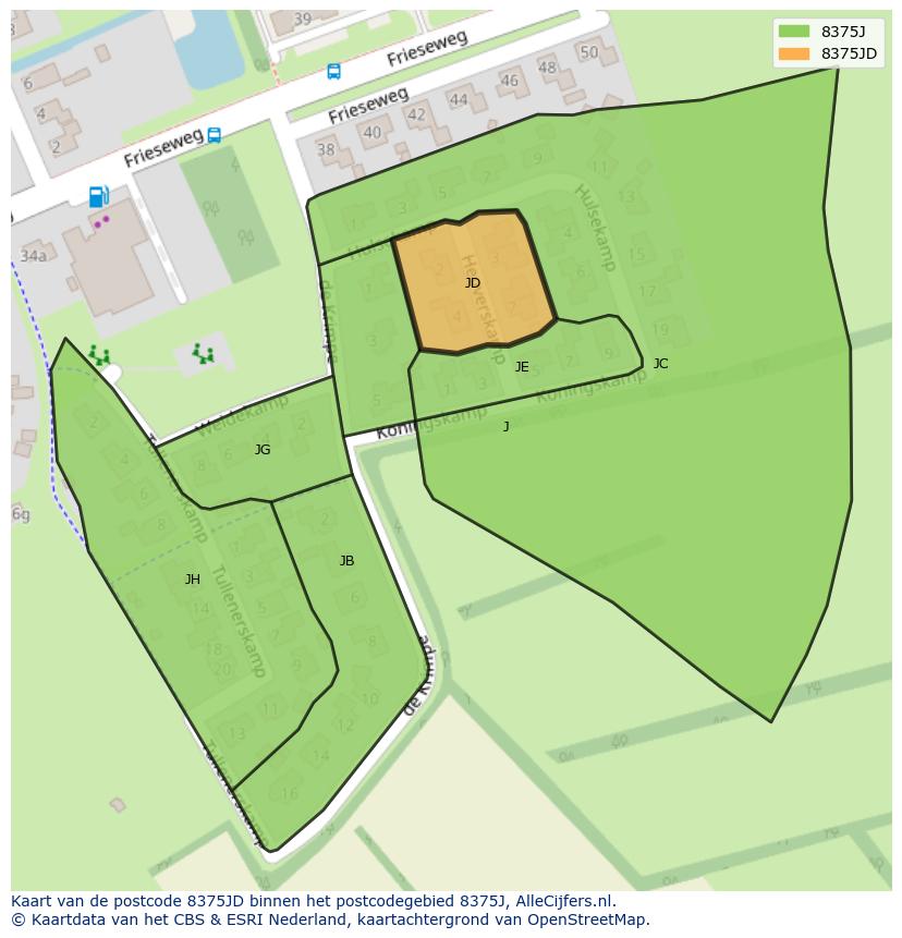 Afbeelding van het postcodegebied 8375 JD op de kaart.