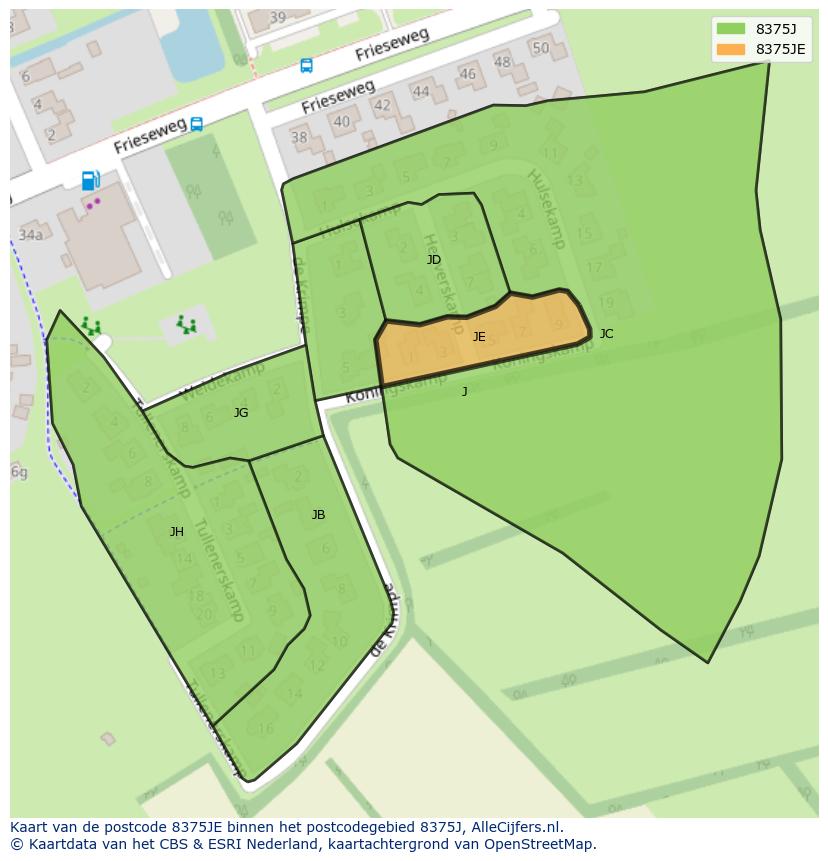 Afbeelding van het postcodegebied 8375 JE op de kaart.