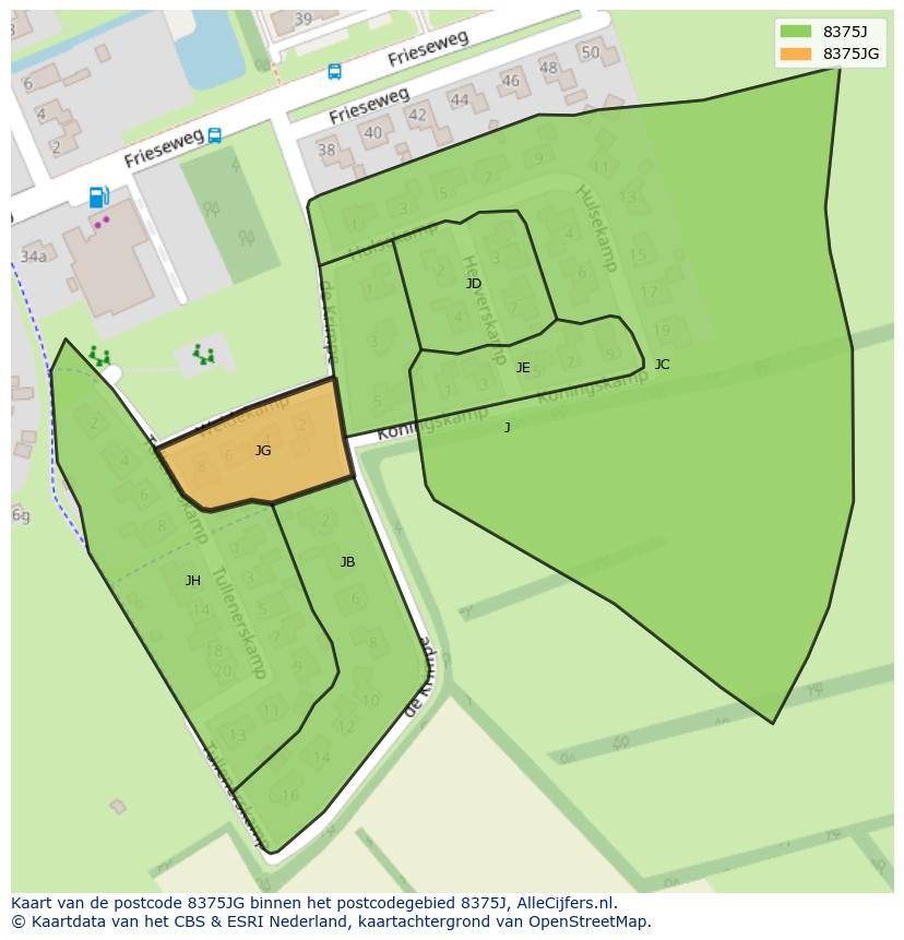 Afbeelding van het postcodegebied 8375 JG op de kaart.