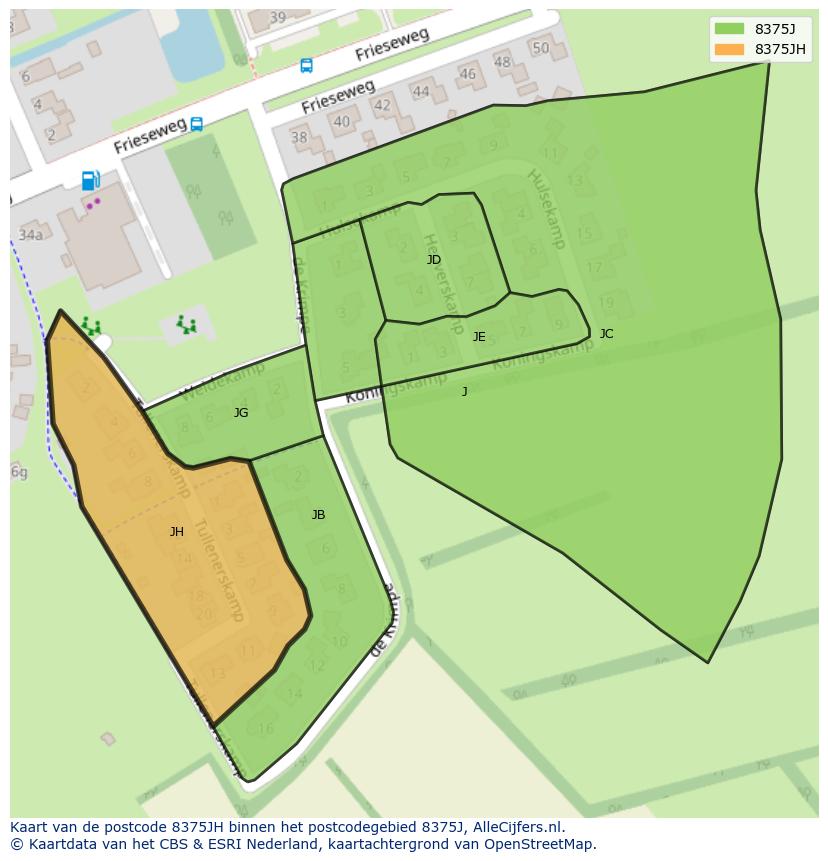 Afbeelding van het postcodegebied 8375 JH op de kaart.