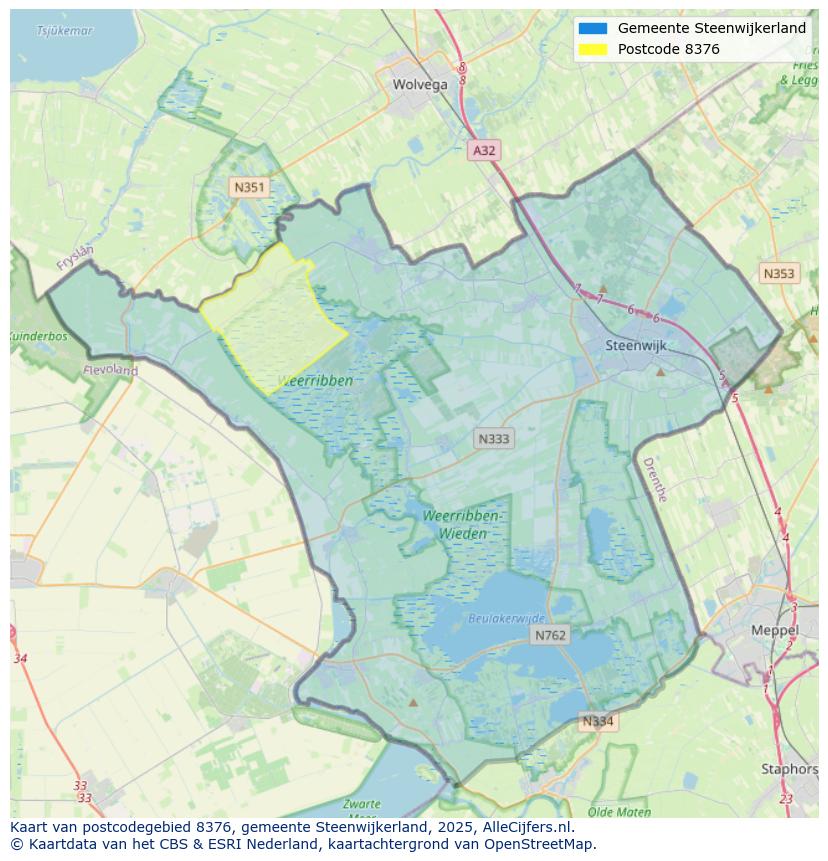 Afbeelding van het postcodegebied 8376 op de kaart.