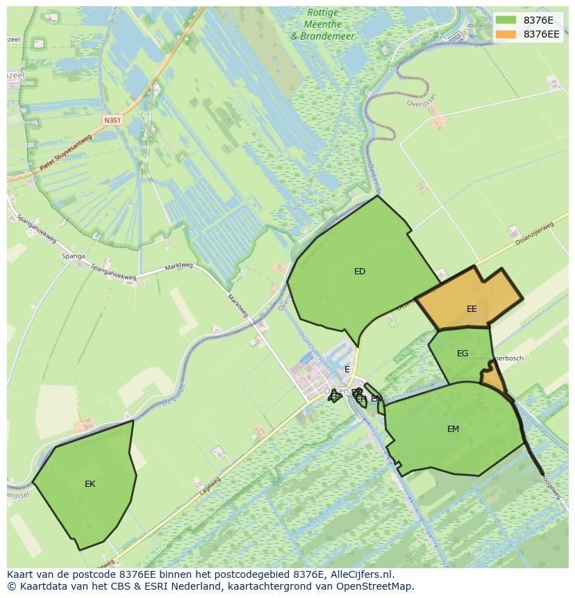 Afbeelding van het postcodegebied 8376 EE op de kaart.