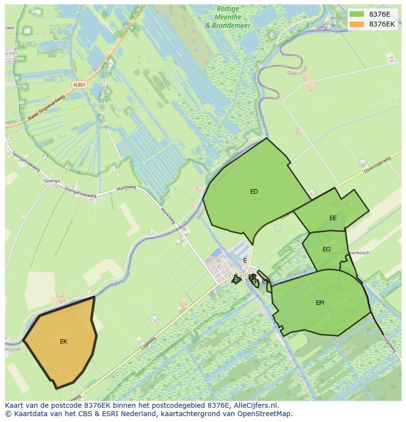 Afbeelding van het postcodegebied 8376 EK op de kaart.