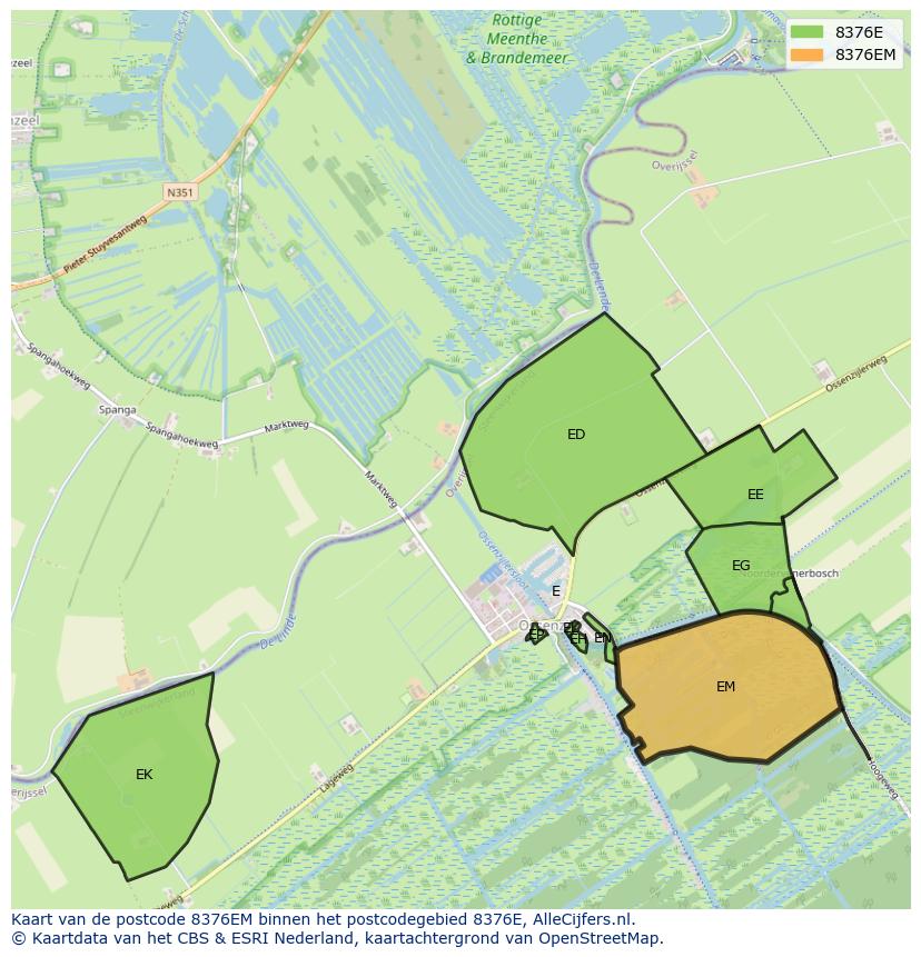 Afbeelding van het postcodegebied 8376 EM op de kaart.