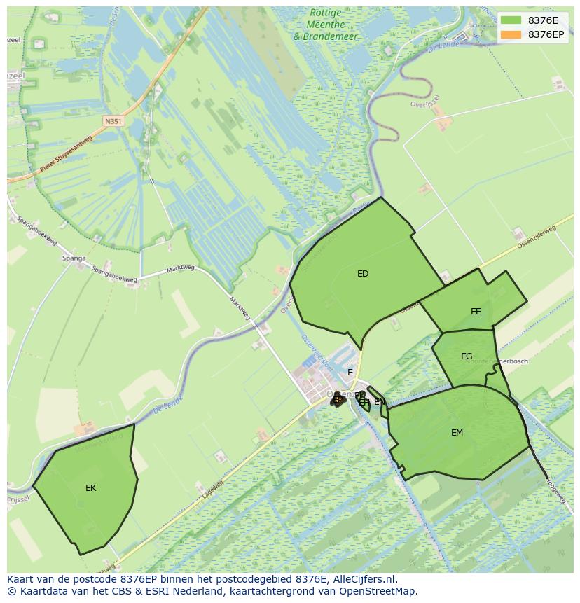 Afbeelding van het postcodegebied 8376 EP op de kaart.