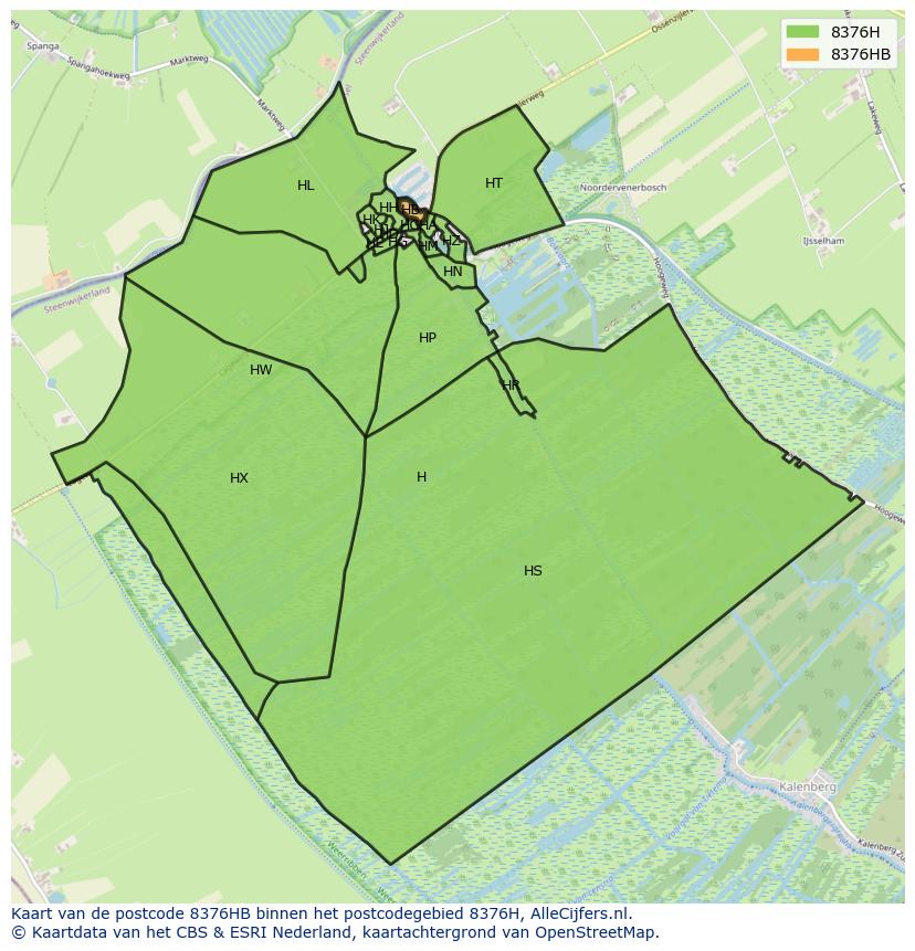Afbeelding van het postcodegebied 8376 HB op de kaart.