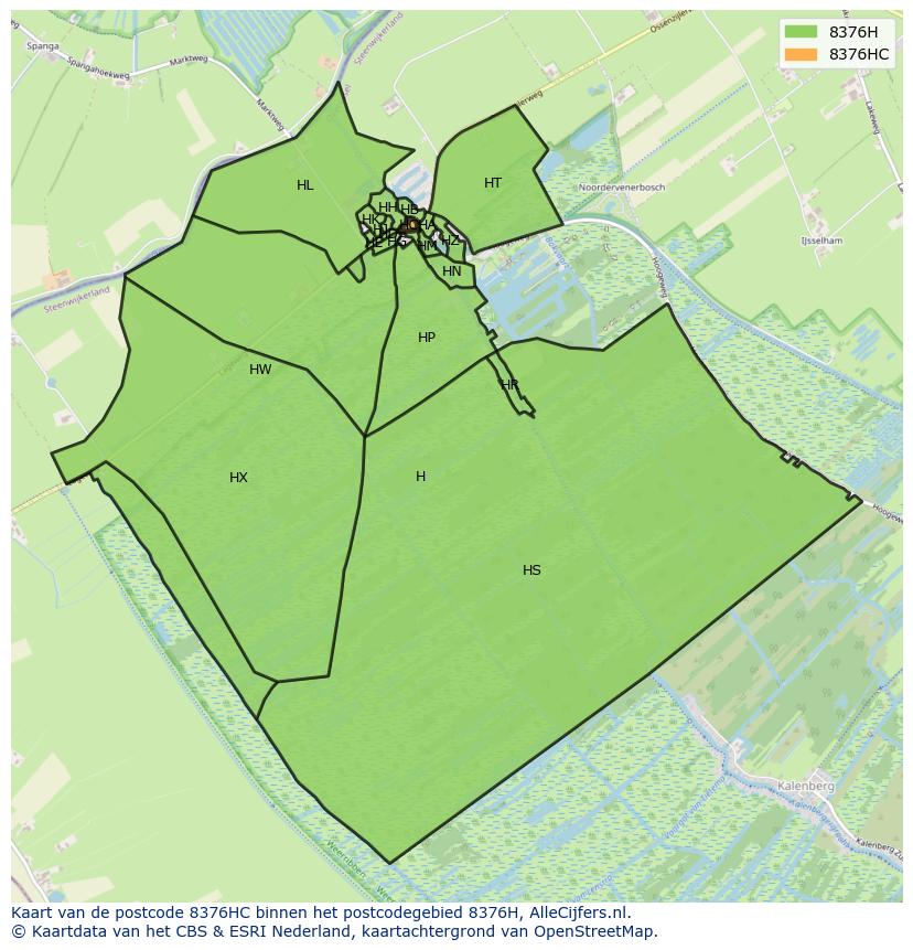 Afbeelding van het postcodegebied 8376 HC op de kaart.