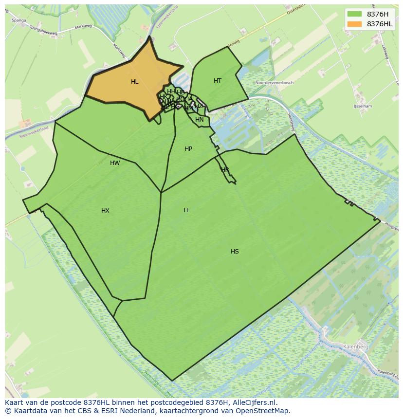 Afbeelding van het postcodegebied 8376 HL op de kaart.