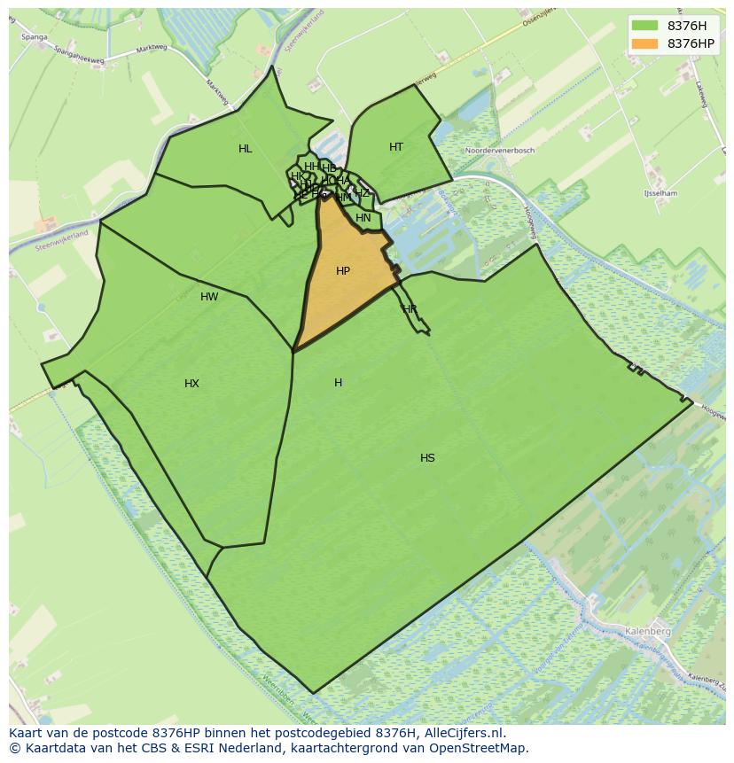 Afbeelding van het postcodegebied 8376 HP op de kaart.