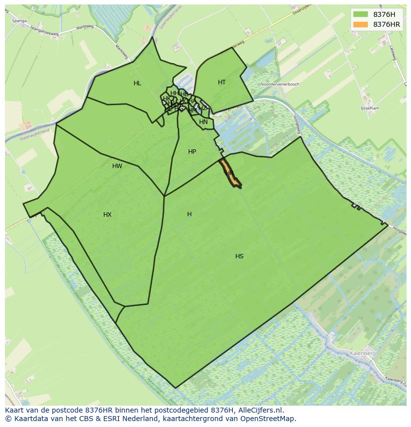 Afbeelding van het postcodegebied 8376 HR op de kaart.