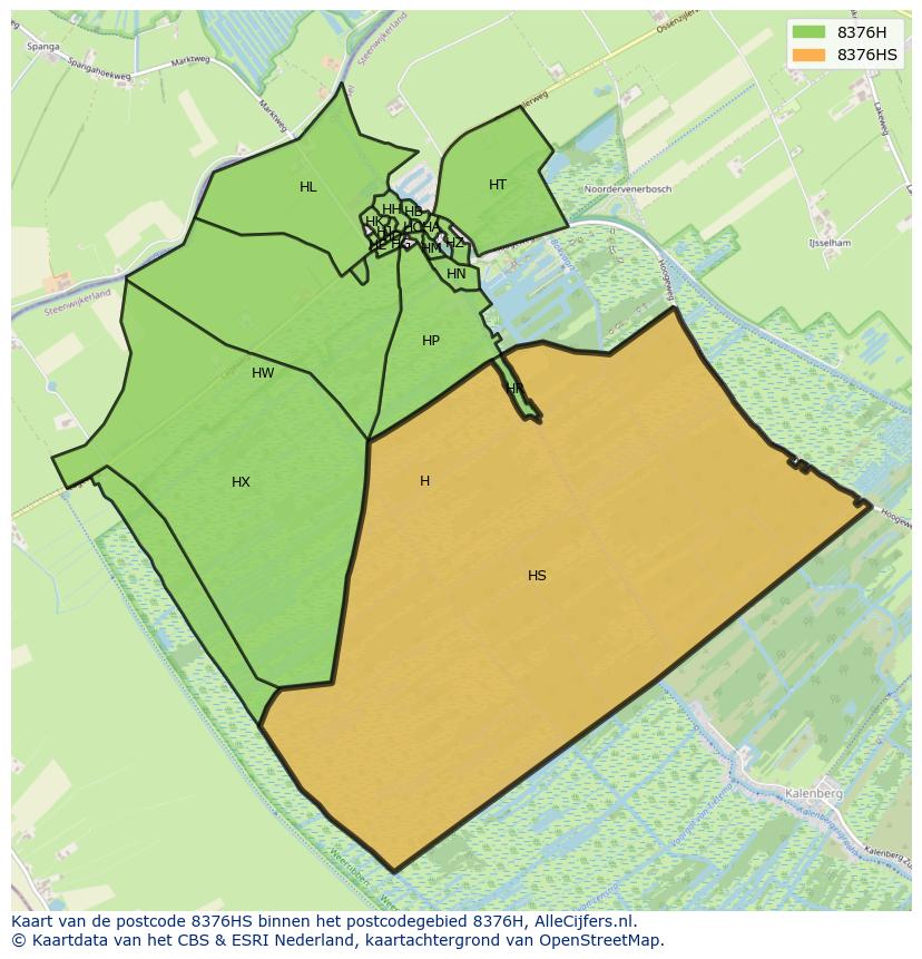 Afbeelding van het postcodegebied 8376 HS op de kaart.