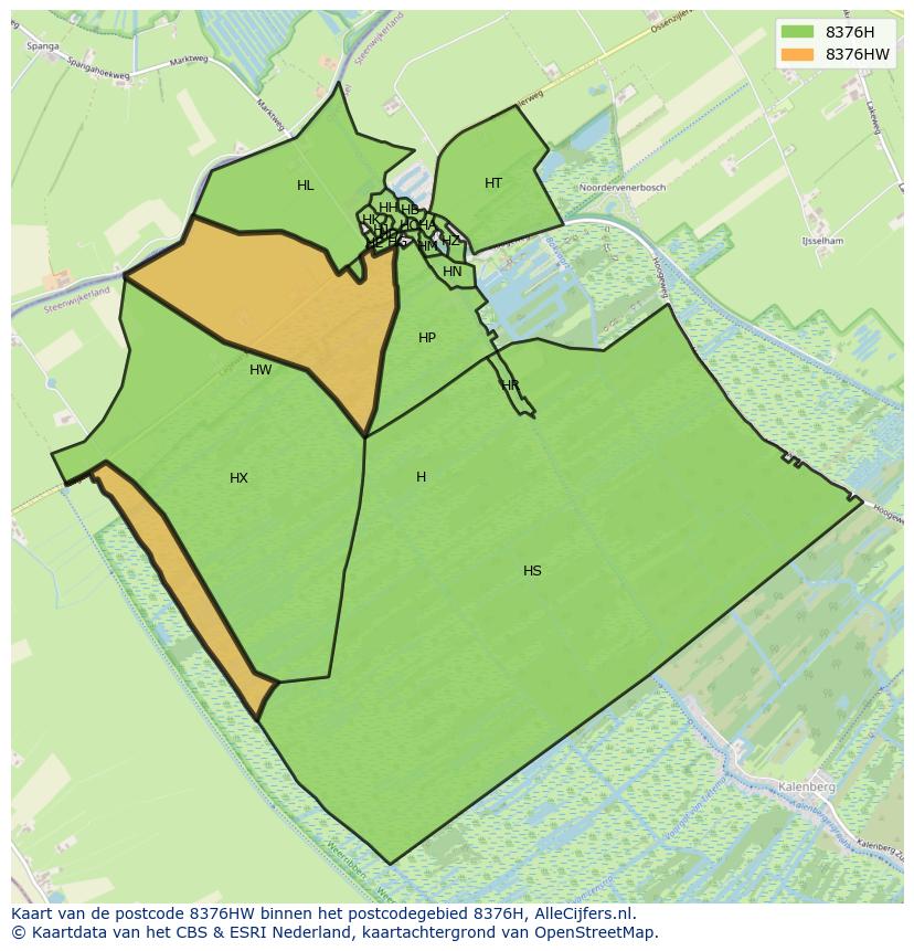 Afbeelding van het postcodegebied 8376 HW op de kaart.