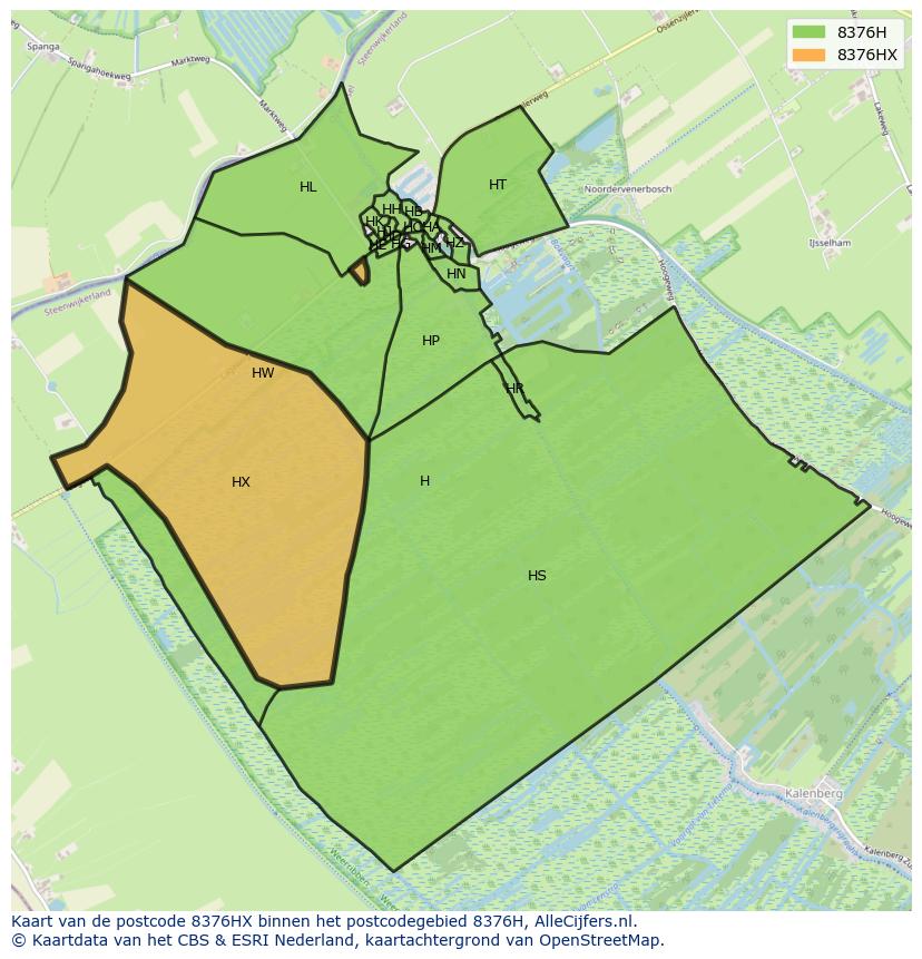 Afbeelding van het postcodegebied 8376 HX op de kaart.