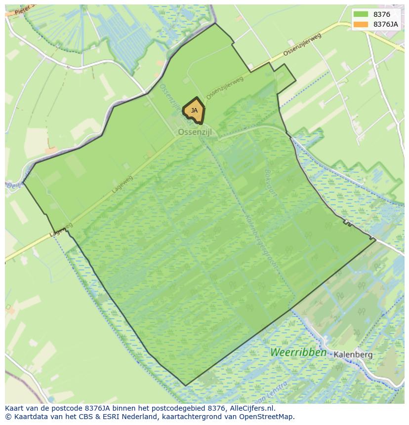 Afbeelding van het postcodegebied 8376 JA op de kaart.