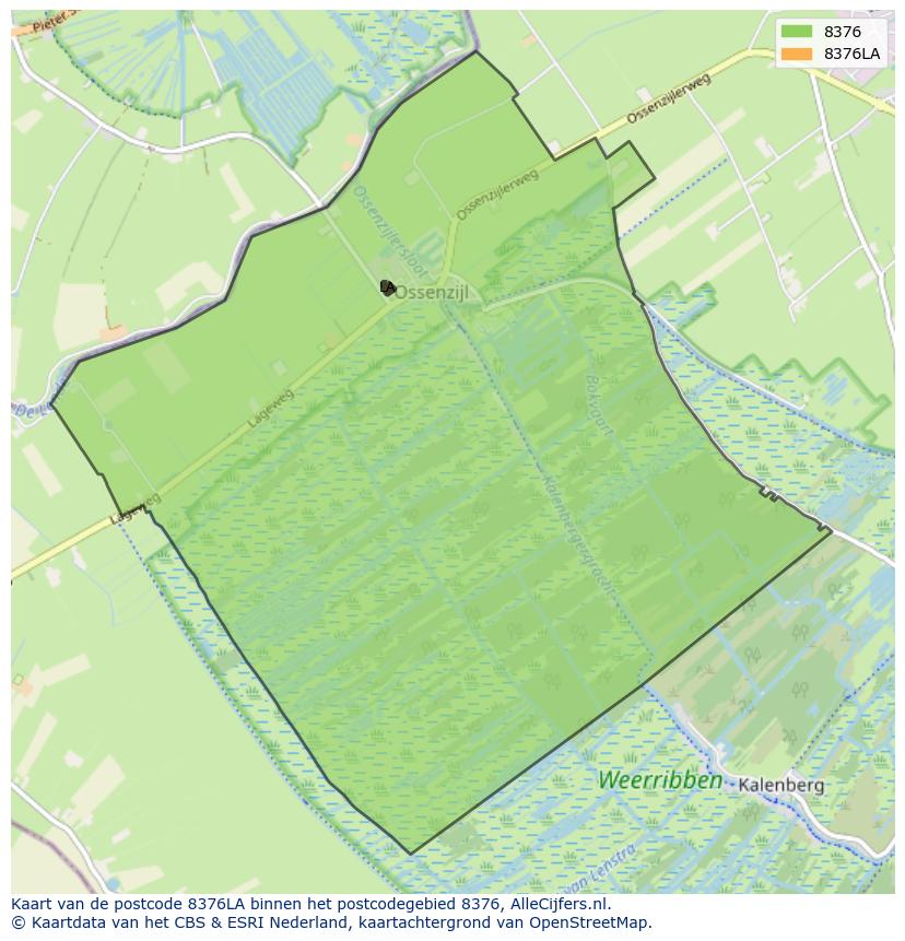 Afbeelding van het postcodegebied 8376 LA op de kaart.