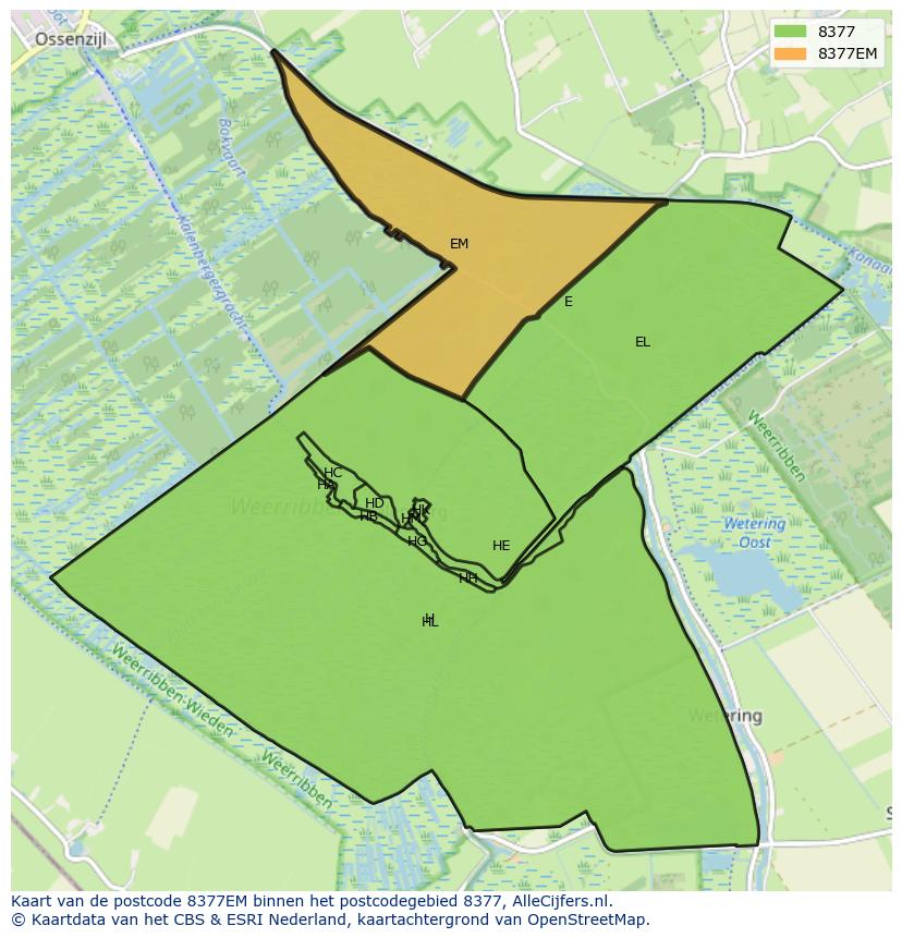Afbeelding van het postcodegebied 8377 EM op de kaart.