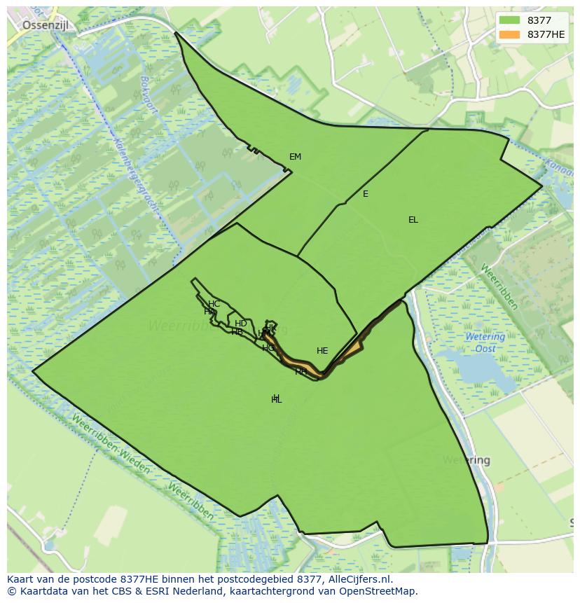 Afbeelding van het postcodegebied 8377 HE op de kaart.