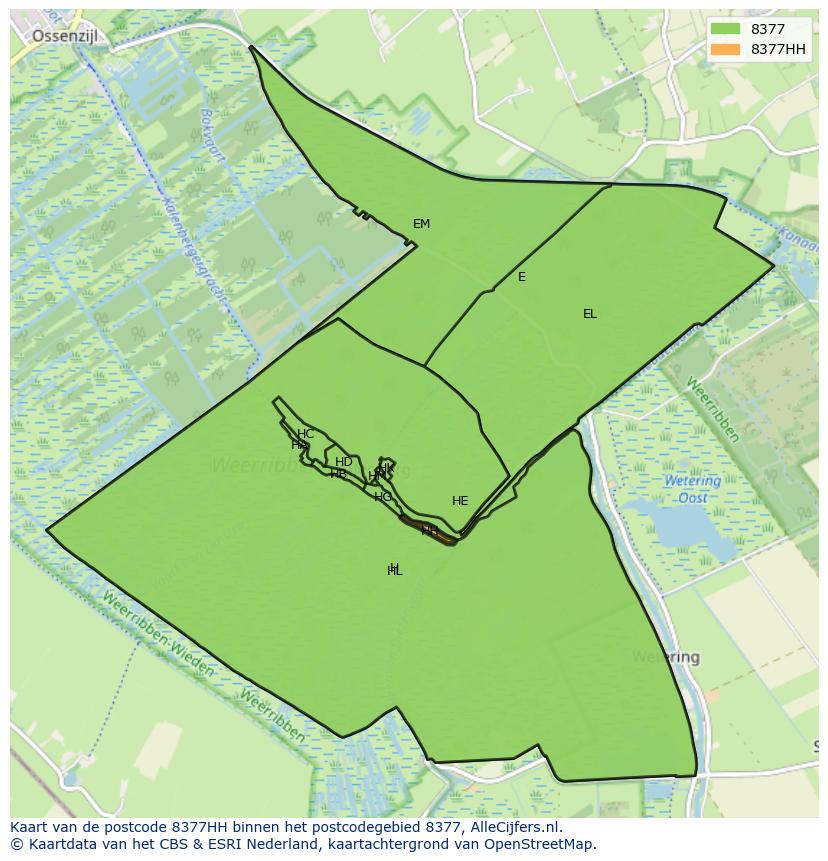 Afbeelding van het postcodegebied 8377 HH op de kaart.